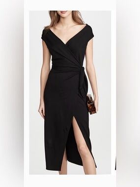 Reformation Sage Black Jersey Tencel Wrap Midi Dress -Size XS